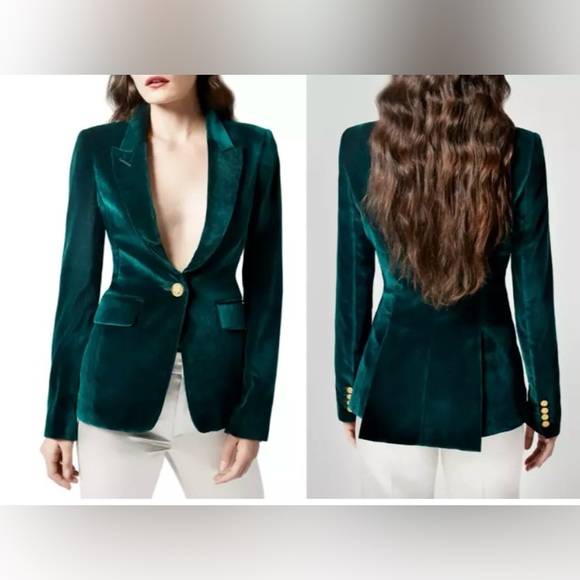 Smythe Velvet Peaked Lapel Blazer Emerald Size 2/ XS Green - Picture 3 of 9
